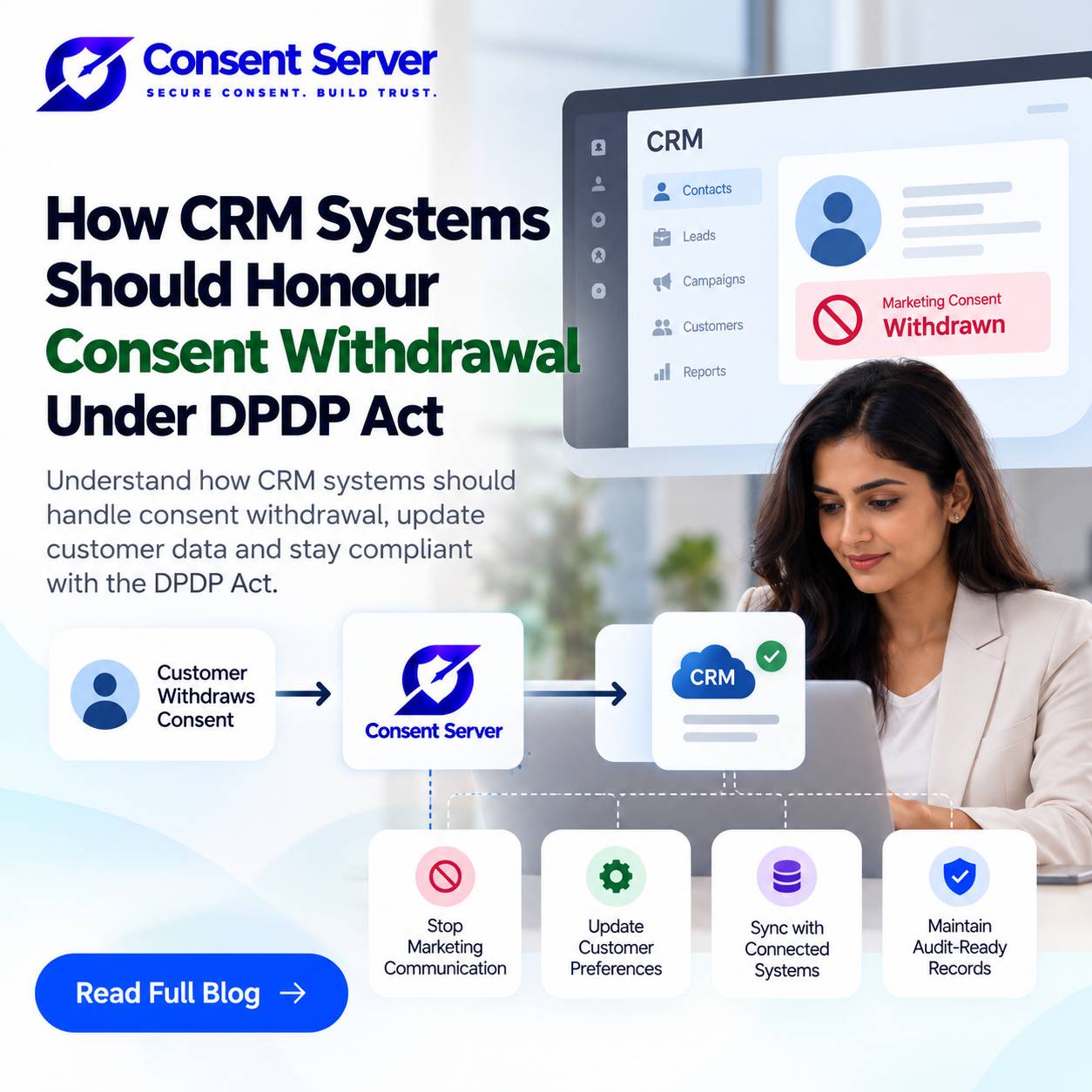 CRM Consent Withdrawal Under DPDP Act | Consent Server